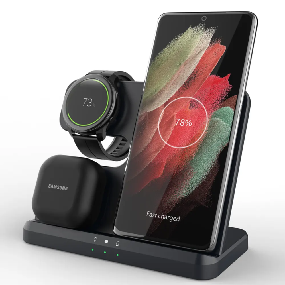Док-станция беспроводной зарядки 3 в 1 Q10 23W для смартфона Самсунг, Galaxy Watch 3-6, Galaxy Buds Black