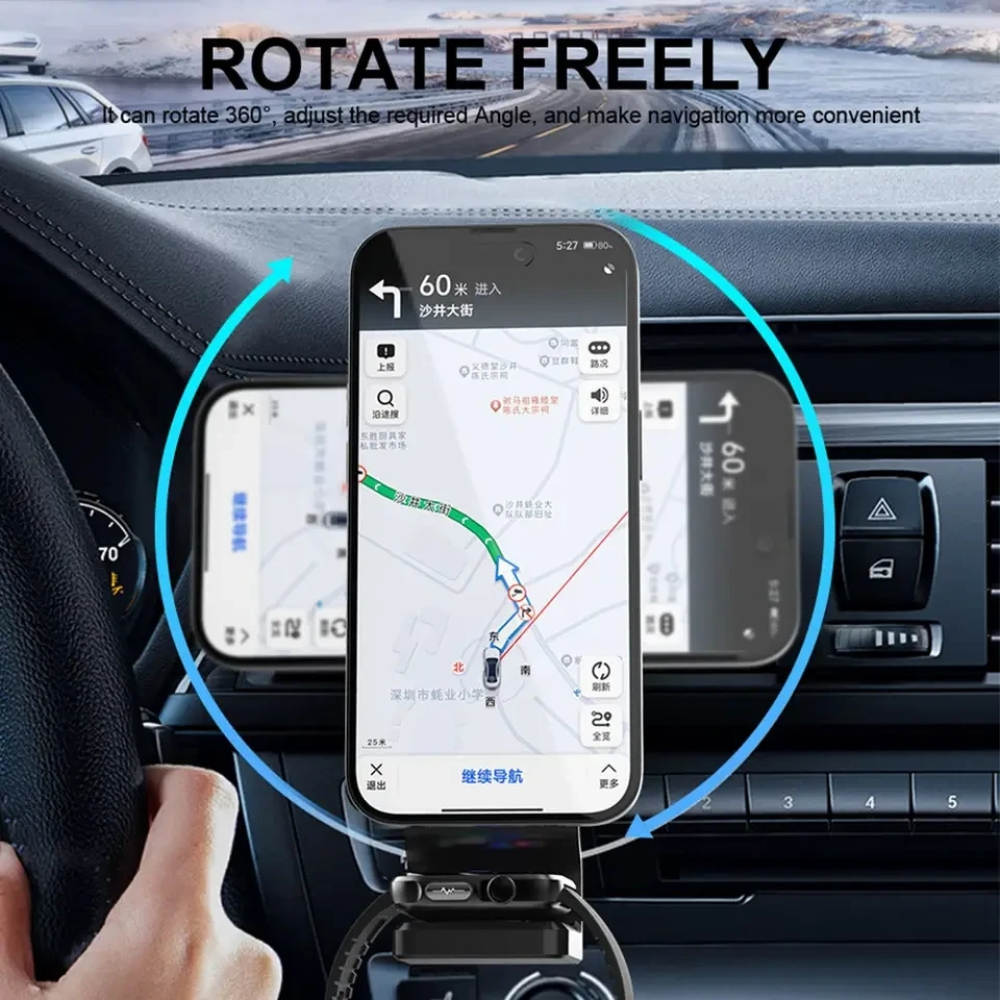 Автодержатель с беспроводной зарядкой 3 в 1 HY-056 15W для Apple iPhone 12-15/iWatch/AirPods