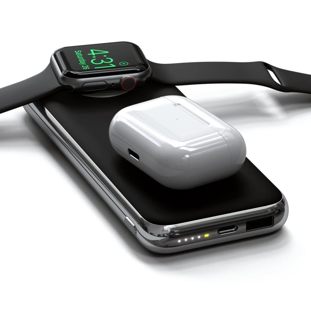 Беспроводной повербанк, зарядка для смартфонов и часов Apple iPhone/iWatch/AirPods Satechi 10 000 mAh Gray