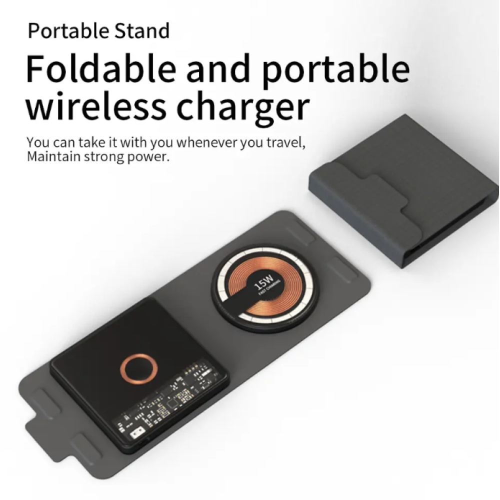 Складная беспроводная Зарядная Станция 2 в 1 для iPhone и Apple Watch Magsafe T02 15W