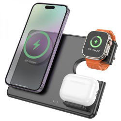 Беспроводное Зарядное Устройство Hoco CQ1 3-in-1 15W для iPhone 12/15, Apple Watch 1-9, AirPods