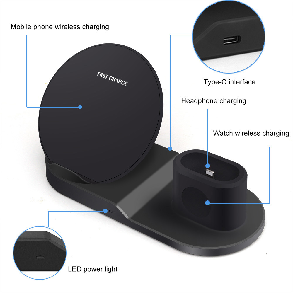 Станция Беспроводной зарядки 3 в 1 для телефона Часов и наушников Qi Dock Station N30