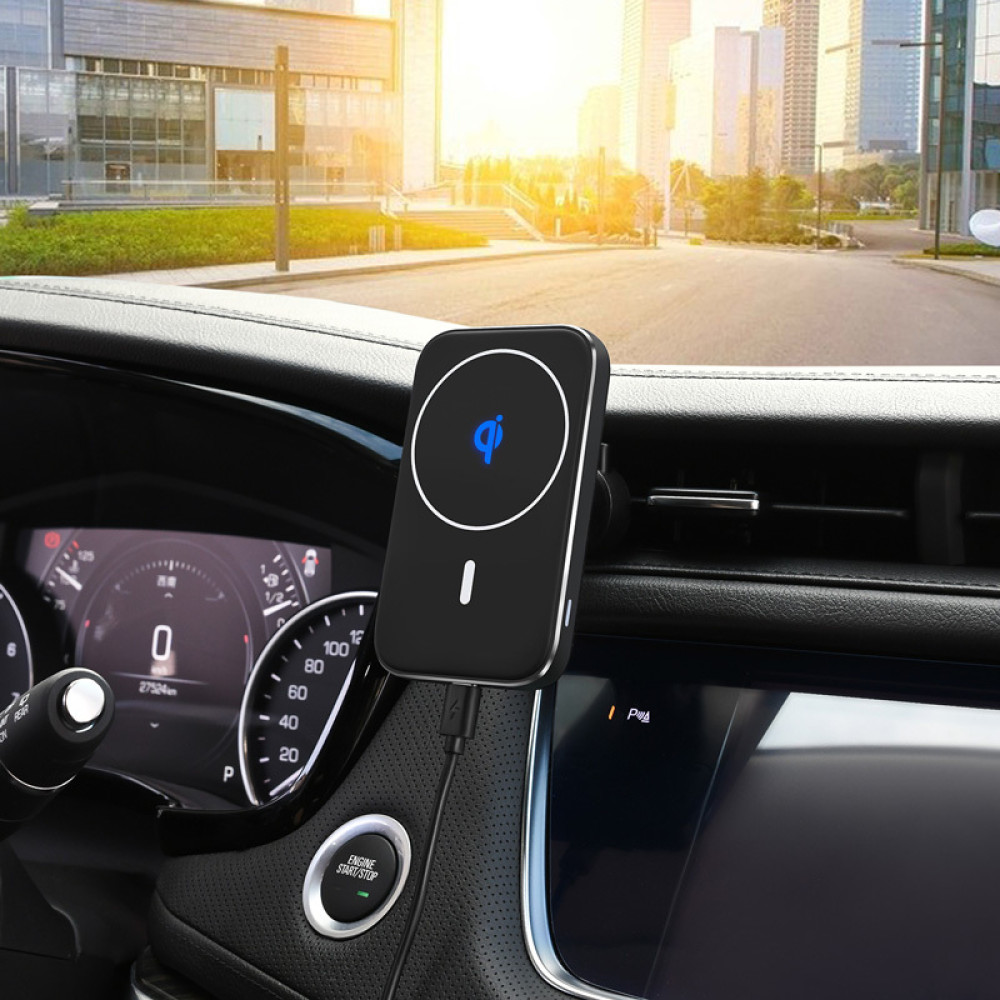 Магнитный автодержатель с беспроводной зарядкой 15 W Magnetic Car QN-D03 Qinetiq для Iphone 12/15 и Samsung